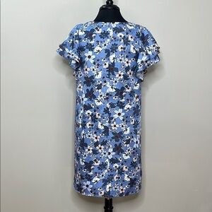 LOFT Blue Floral Ruffled Knee-Length Dress Size Small